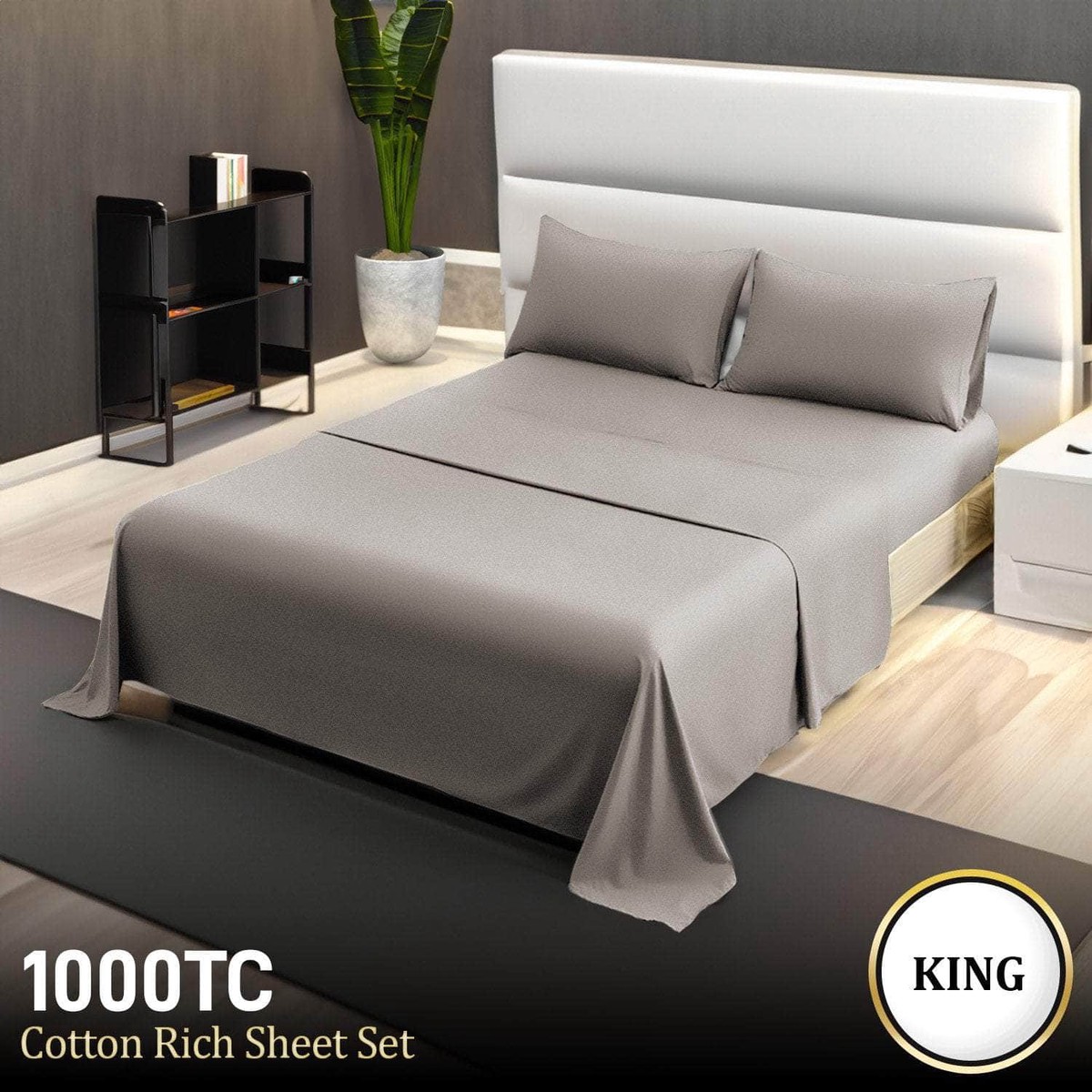 1000 Thread Count King Bed Sheets - 4-Piece Set - Silver