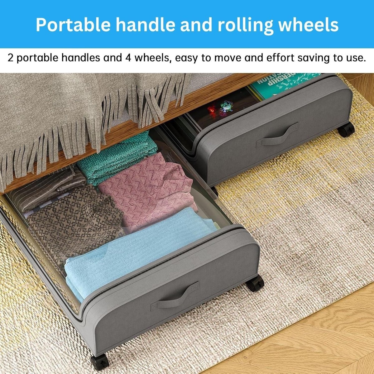 Spacious Under-Bed Storage Container - 50L - Black