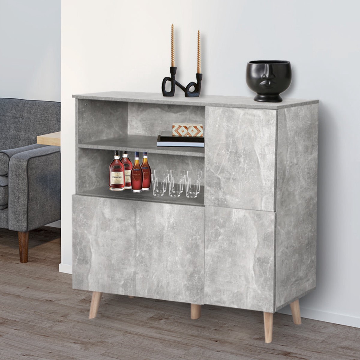Buffet Sideboard Storage Cabinet Grey