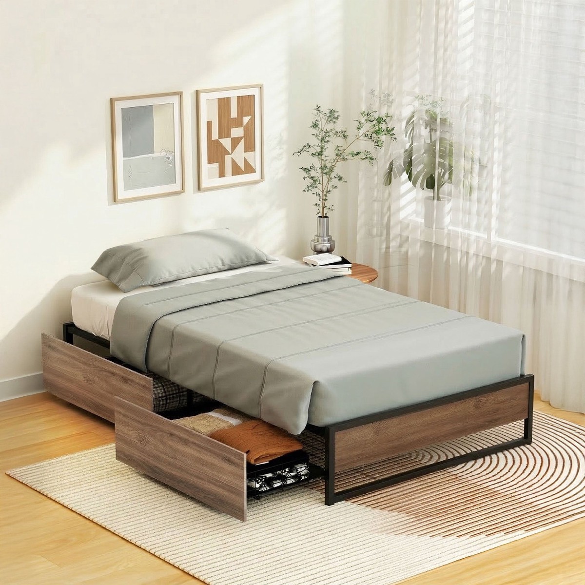 King Single Bed Frame 2 Drawers Storage |