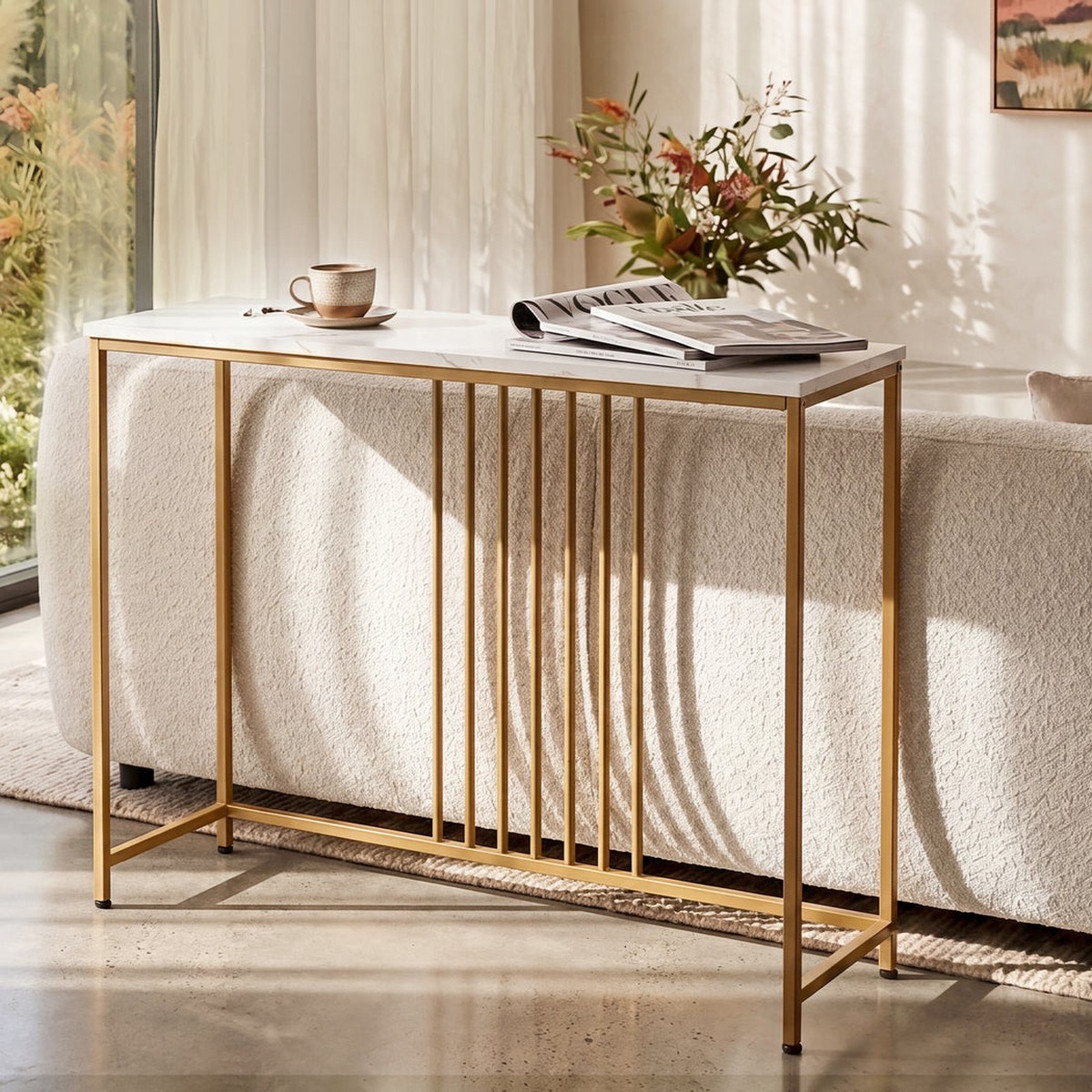Marble Effect Console Table Narrow Hallway |