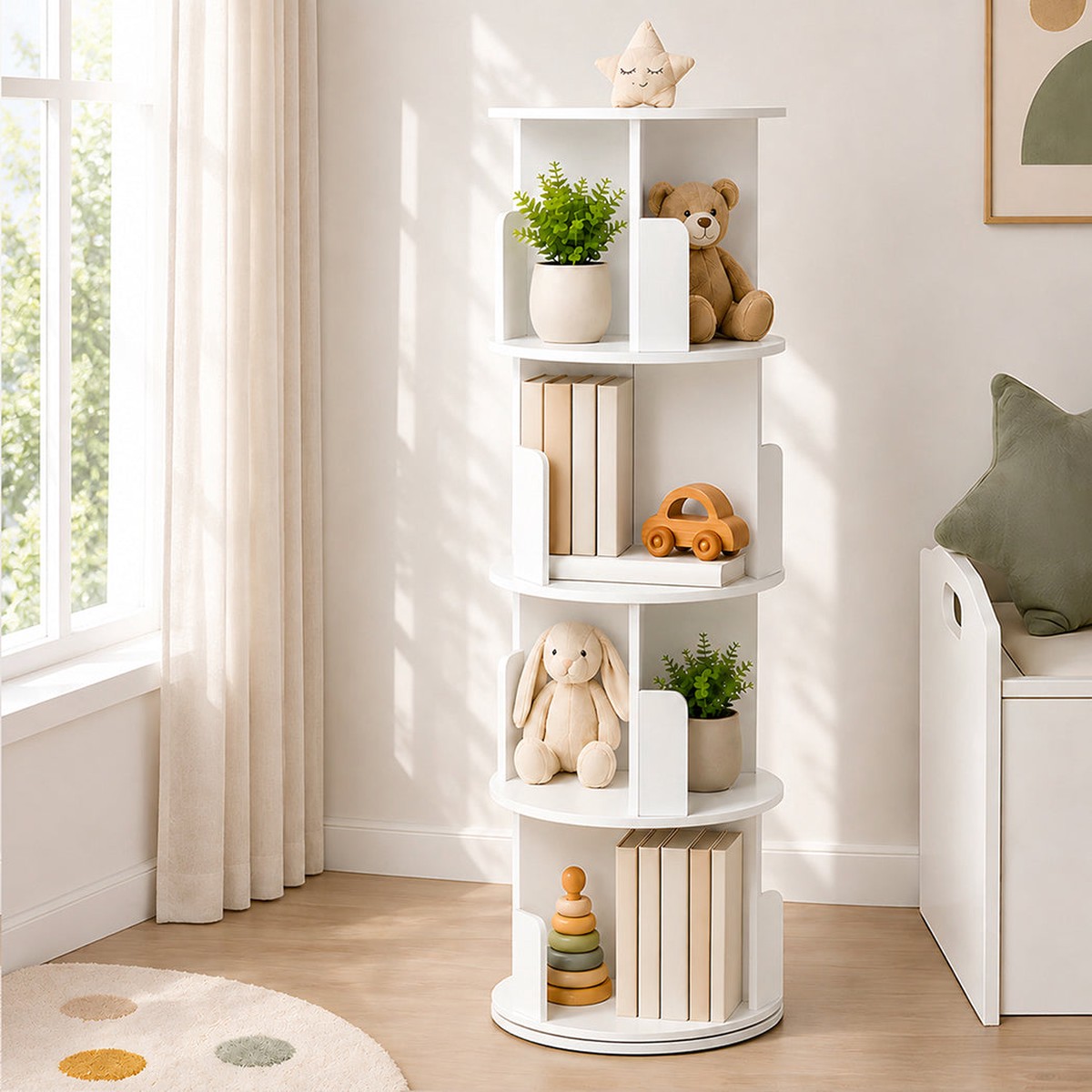 Rotating Bookshelf Corner Storage White