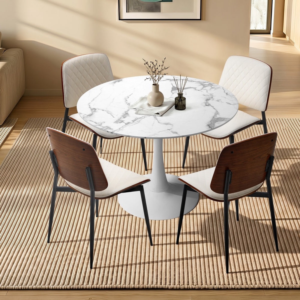Dining Table Set White PU - White