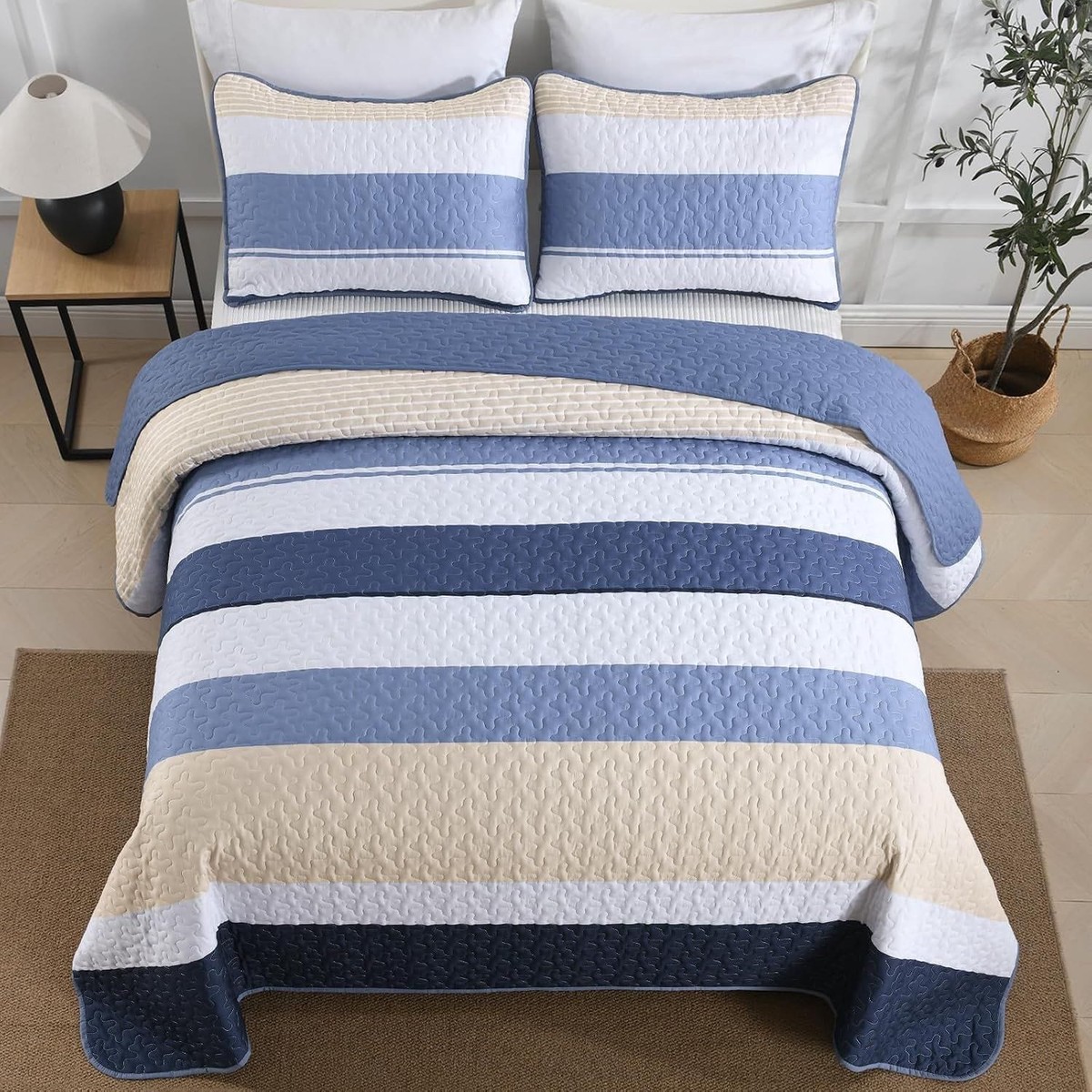 Blue Patchwork Bedspread Set 230x250cm