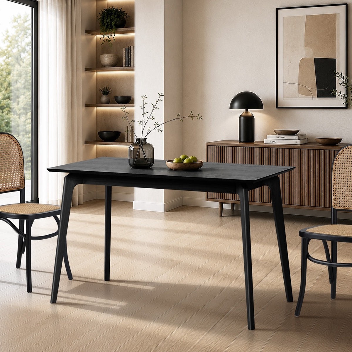 Black Dining Table 120cm 4 Seater Rectangular | - Black