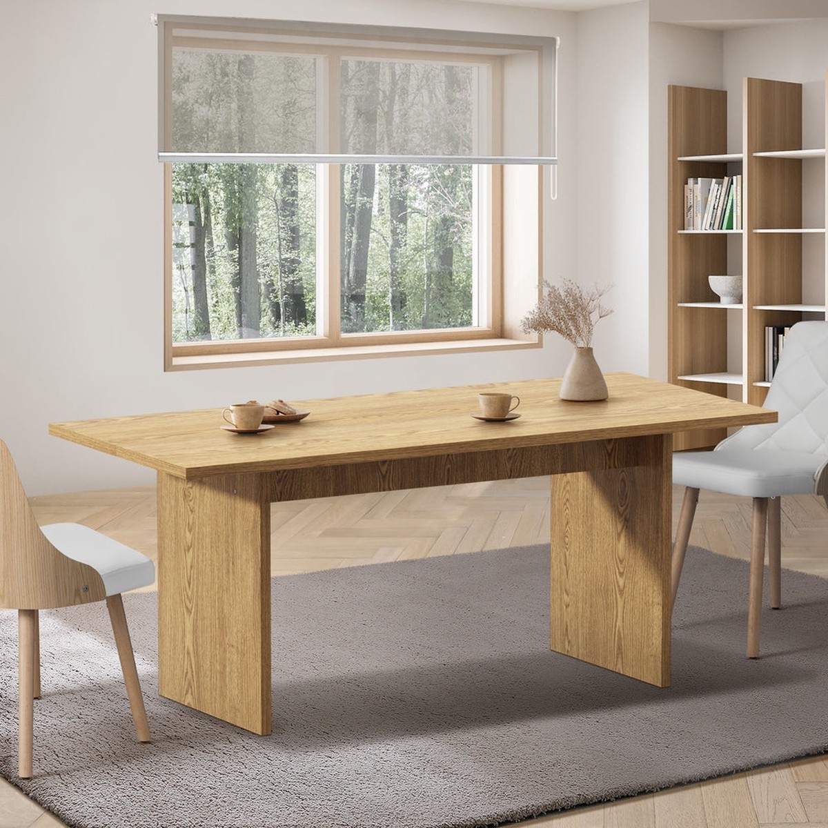 180cm Dining Table Rectangular Timber Natural/White - Natural