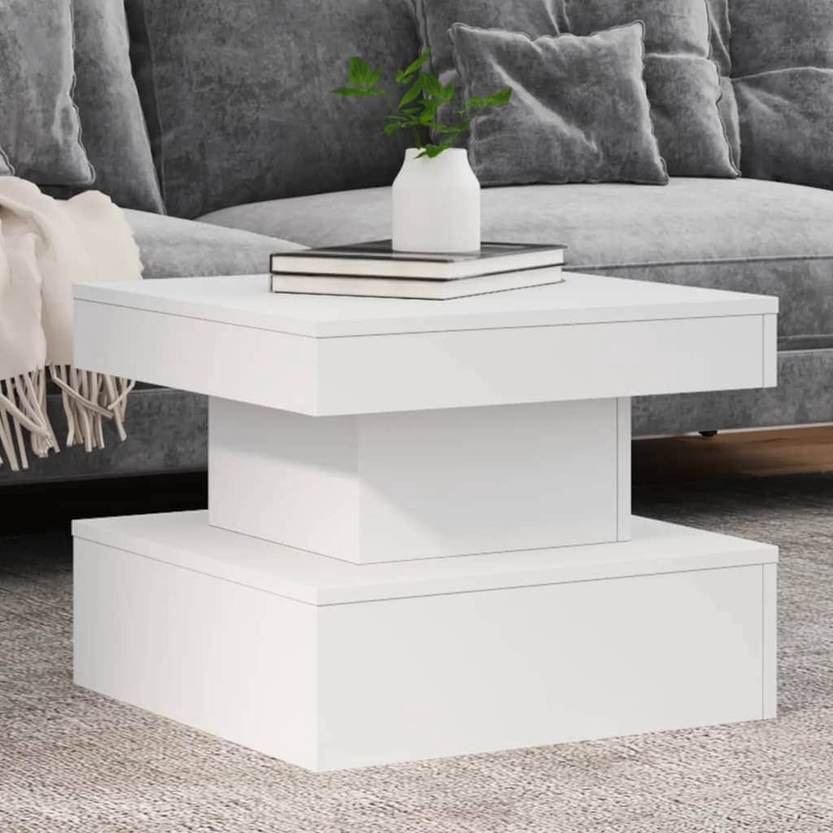 Coffee Table with LED Lights (White) - A